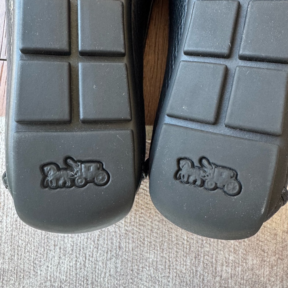 Coach Black Leather Loafers with Gold Accent - Picture 3 of 7